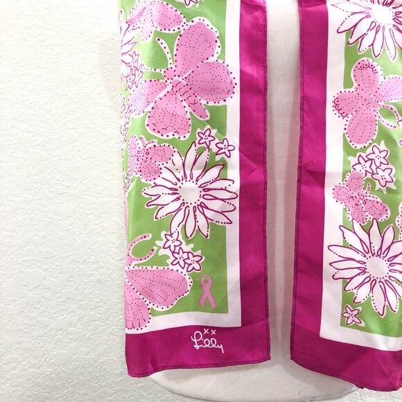 Lilly Pulitzer 100% Silk Pink Butterly Scarf - Picture 3 of 7